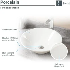 Rene 17" Round Porcelain Bathroom Sink, Biscuit, with Faucet, R2-5015-B-R9-7001-ABR