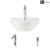 Rene 16" Round Porcelain Bathroom Sink, Biscuit, with Faucet, R2-5031-B-R9-7006-C