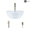 Rene 16" Round Porcelain Bathroom Sink, White, with Faucet, R2-5031-W-R9-7003-BN