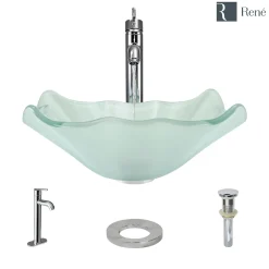 Rene 17" Specialty Glass Bathroom Sink, Frosted, with Faucet, R5-5011-R9-7001-C