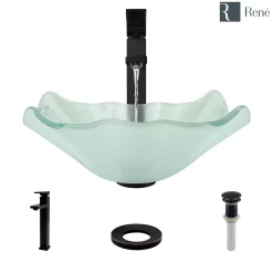 Rene 17" Specialty Glass Bathroom Sink, Frosted, with Faucet, R5-5011-R9-7003-ABR