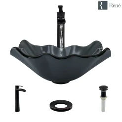 Rene 17" Specialty Glass Bathroom Sink, Smoky Black, with Faucet, R5-5012-R9-7007-ABR