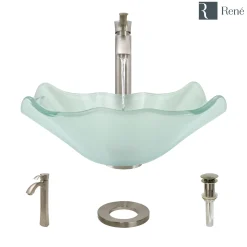 Rene 17" Specialty Glass Bathroom Sink, Frosted, with Faucet, R5-5011-R9-7006-BN
