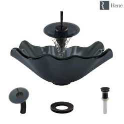 Rene 17" Specialty Glass Bathroom Sink, Smoky Black, with Faucet, R5-5012-WF-ABR