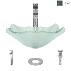 Rene 17" Specialty Glass Bathroom Sink, Frosted, with Faucet, R5-5011-R9-7003-C