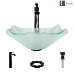 Rene 17" Specialty Glass Bathroom Sink, Frosted, with Faucet, R5-5011-R9-7007-ABR