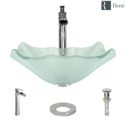 Rene 17" Specialty Glass Bathroom Sink, Frosted, with Faucet, R5-5011-R9-7007-C