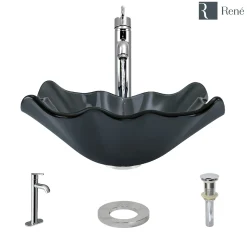 Rene 17" Specialty Glass Bathroom Sink, Smoky Black, with Faucet, R5-5012-R9-7001-C