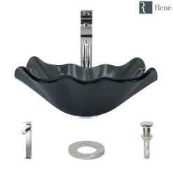 Rene 17" Specialty Glass Bathroom Sink, Smoky Black, with Faucet, R5-5012-R9-7003-C