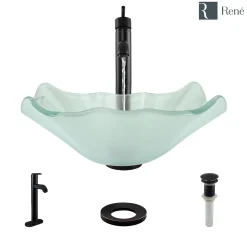 Rene 17" Specialty Glass Bathroom Sink, Frosted, with Faucet, R5-5011-R9-7001-ABR