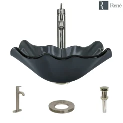 Rene 17" Specialty Glass Bathroom Sink, Smoky Black, with Faucet, R5-5012-R9-7001-BN