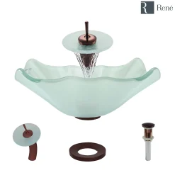 Rene 17" Specialty Glass Bathroom Sink, Frosted, with Faucet, R5-5011-WF-ORB