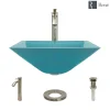 Rene 17" Square Glass Bathroom Sink, Cerulean, with Faucet, R5-5003-CER-R9-7006-BN