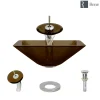 Rene 17" Square Glass Bathroom Sink, Cashmere, with Faucet, R5-5003-CAS-WF-C