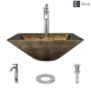 Rene 17" Square Glass Bathroom Sink, Metallic Green and Gold, with Faucet, R5-5036-R9-7006-C