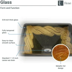 Rene 17" Square Glass Bathroom Sink, Metallic Green and Gold, with Faucet, R5-5036-WF-ORB
