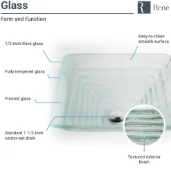 Rene 17" Square Glass Bathroom Sink, Textured, with Faucet, R5-5004-R9-7006-ABR