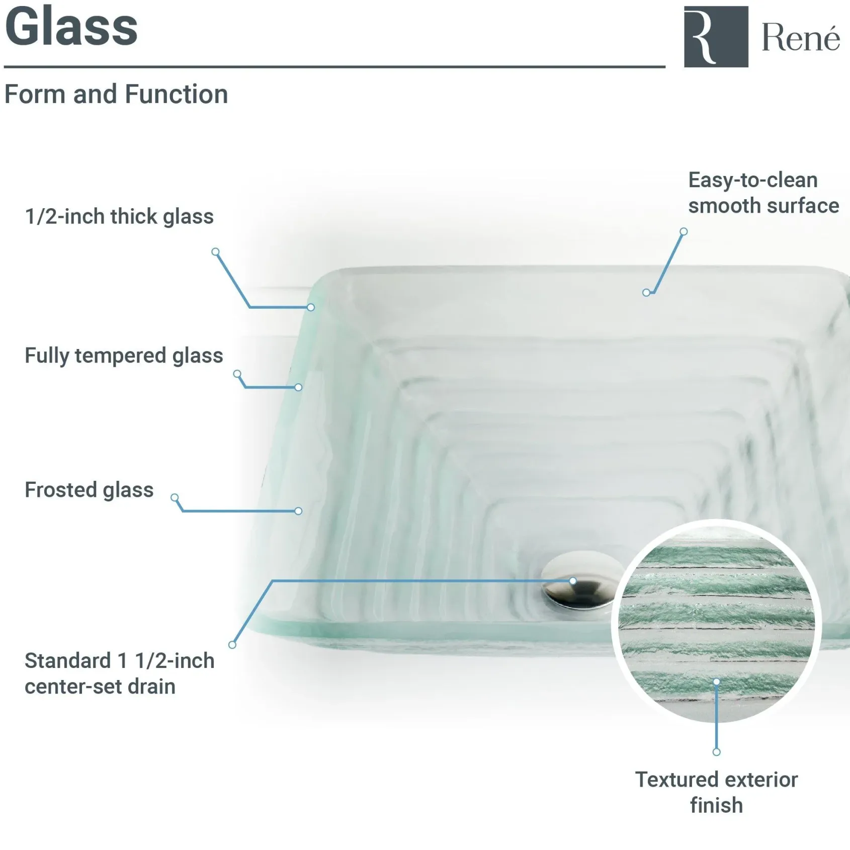 Rene 17" Square Glass Bathroom Sink, Textured, with Faucet, R5-5004-R9-7006-ABR