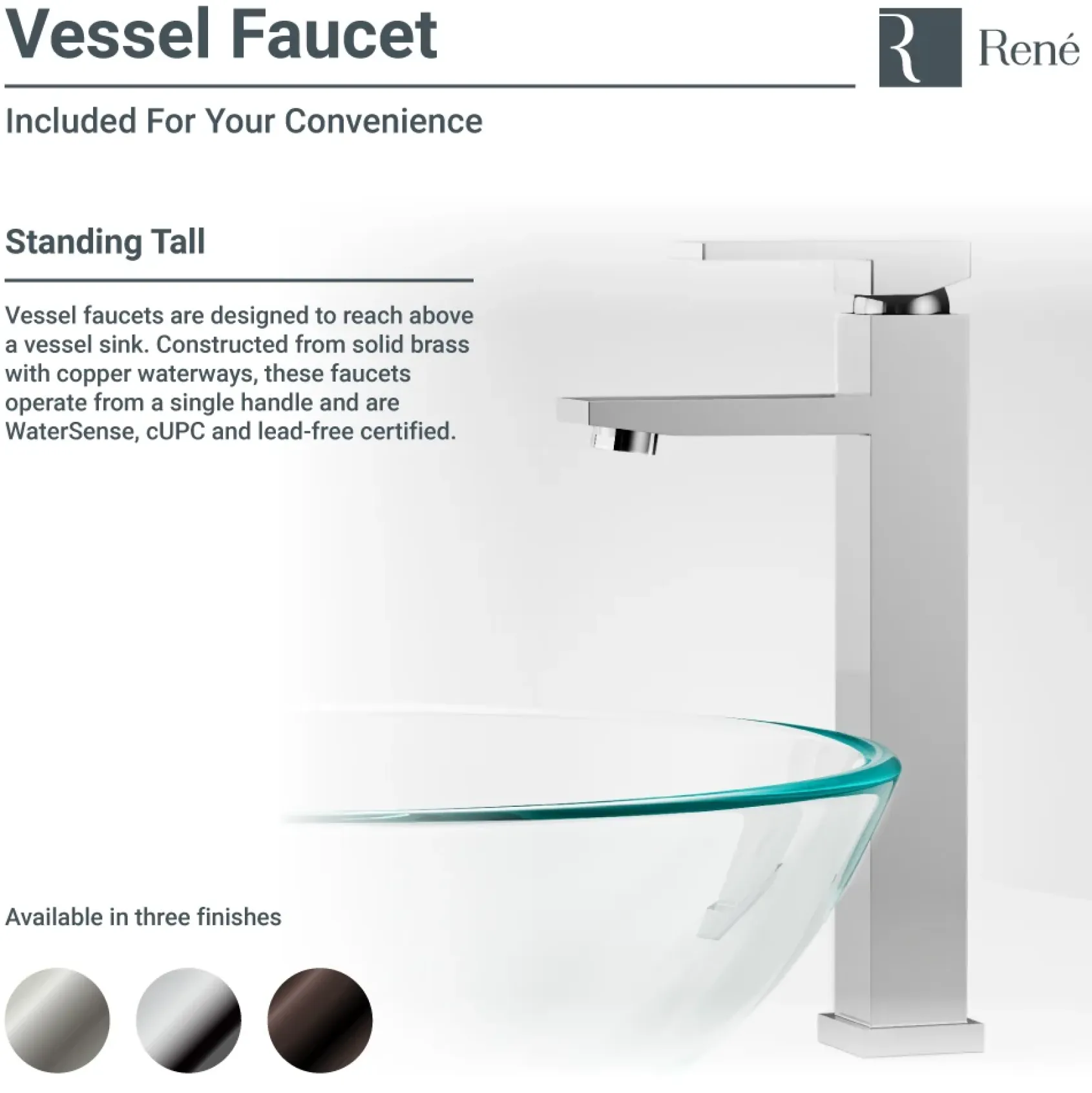 Rene 17" Square Glass Bathroom Sink, Cerulean, with Faucet, R5-5003-CER-R9-7003-C