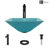 Rene 17" Square Glass Bathroom Sink, Cerulean, with Faucet, R5-5003-CER-R9-7006-ABR