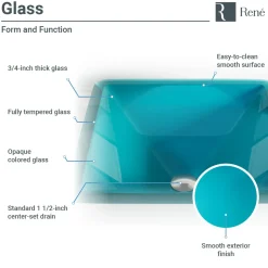 Rene 17" Square Glass Bathroom Sink, Cerulean, with Faucet, R5-5003-CER-R9-7006-ABR