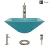 Rene 17" Square Glass Bathroom Sink, Cerulean, with Faucet, R5-5003-CER-R9-7001-BN