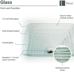 Rene 17" Square Glass Bathroom Sink, Textured, with Faucet, R5-5004-R9-7007-C