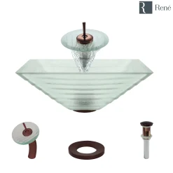 Rene 17" Square Glass Bathroom Sink, Textured, with Faucet, R5-5004-WF-ORB