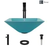 Rene 17" Square Glass Bathroom Sink, Cerulean, with Faucet, R5-5003-CER-R9-7003-ABR