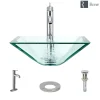 Rene 17" Square Glass Bathroom Sink, Crystal, with Faucet, R5-5003-CRY-R9-7001-C