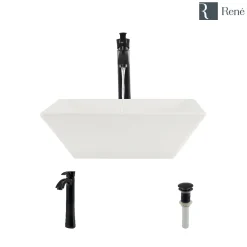 Rene 16" Square Porcelain Bathroom Sink, Biscuit, with Faucet, R2-5010-B-R9-7006-ABR