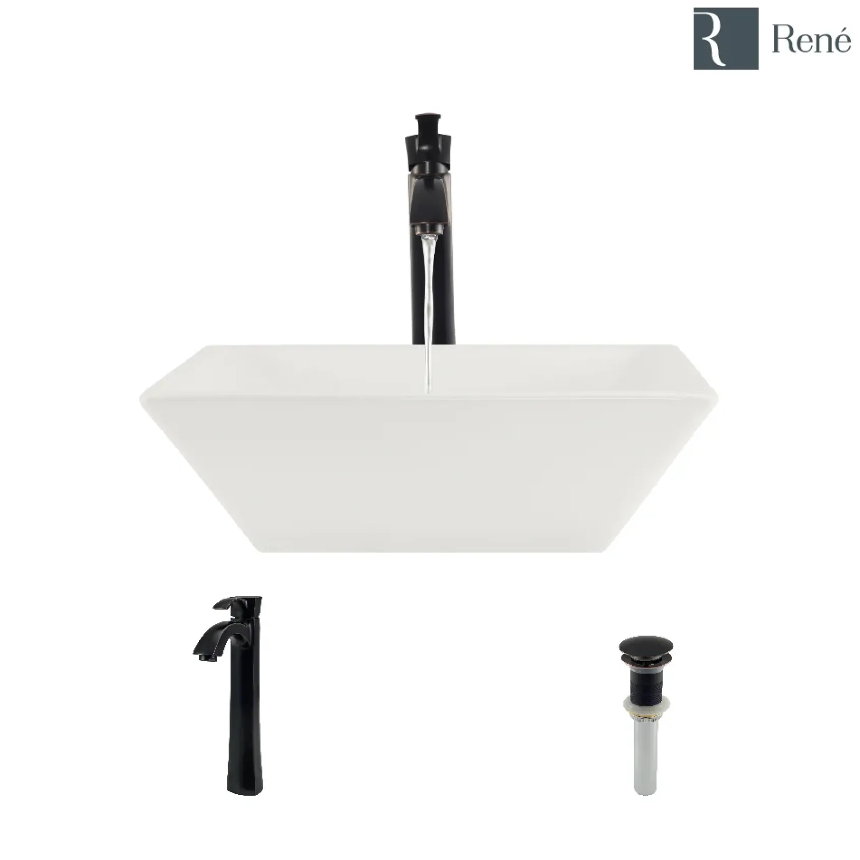 Rene 16" Square Porcelain Bathroom Sink, Biscuit, with Faucet, R2-5010-B-R9-7006-ABR