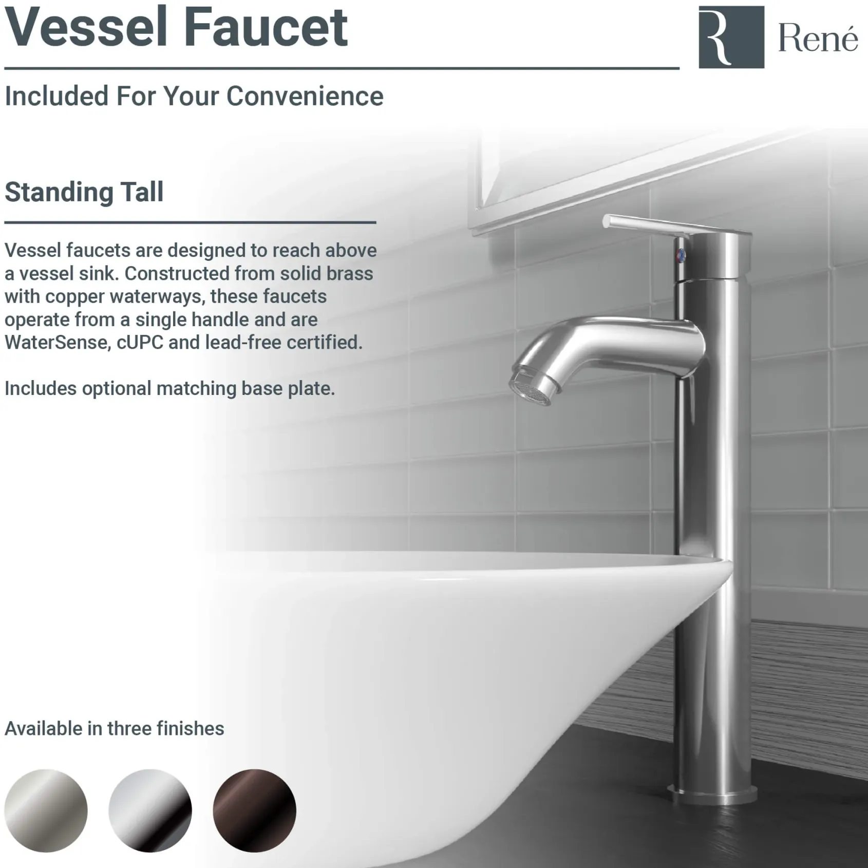 Rene 16" Square Porcelain Bathroom Sink, Biscuit, with Faucet, R2-5010-B-R9-7001-BN
