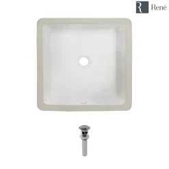 Rene 16" Square Porcelain Bathroom Sink, Biscuit, R2-1006-B-PUD-C