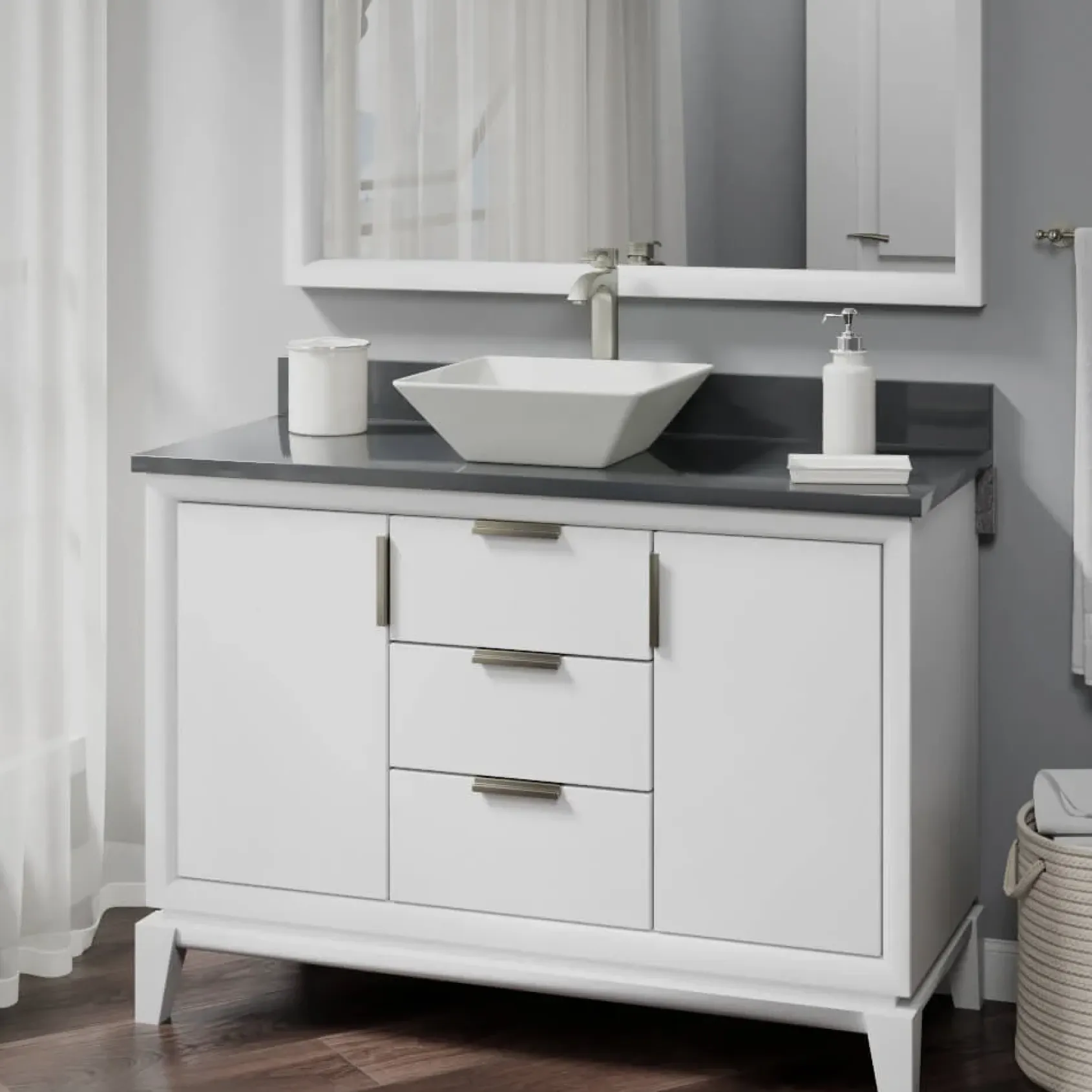 Rene 16" Square Porcelain Bathroom Sink, Biscuit, with Faucet, R2-5010-B-R9-7006-BN