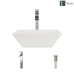 Rene 16" Square Porcelain Bathroom Sink, Biscuit, with Faucet, R2-5010-B-R9-7003-C