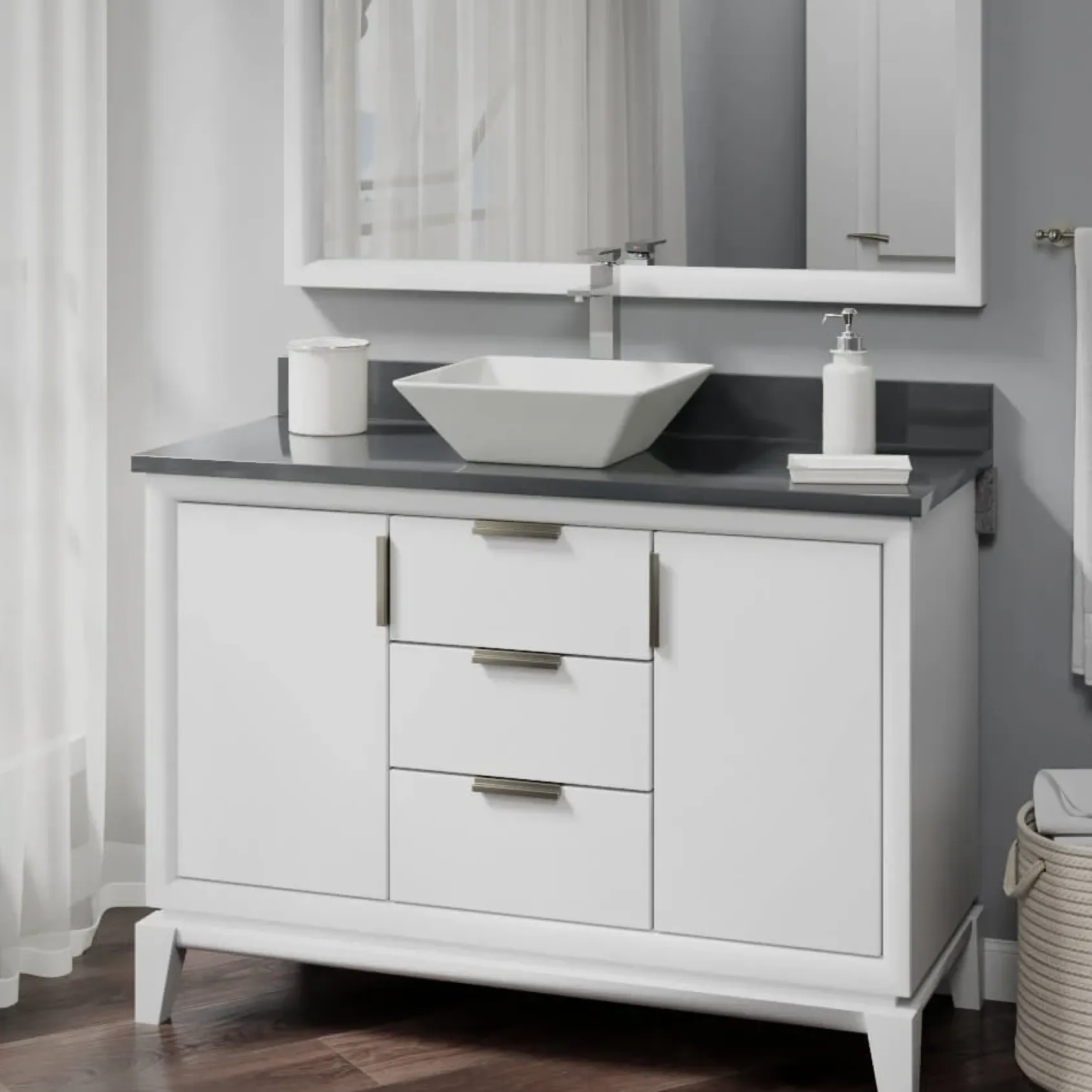 Rene 16" Square Porcelain Bathroom Sink, Biscuit, with Faucet, R2-5010-B-R9-7003-C