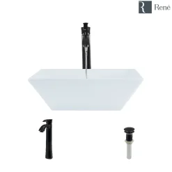 Rene 16" Square Porcelain Bathroom Sink, White, with Faucet, R2-5010-W-R9-7006-ABR