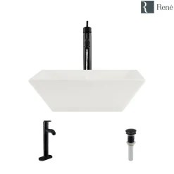 Rene 16" Square Porcelain Bathroom Sink, Biscuit, with Faucet, R2-5010-B-R9-7001-ABR
