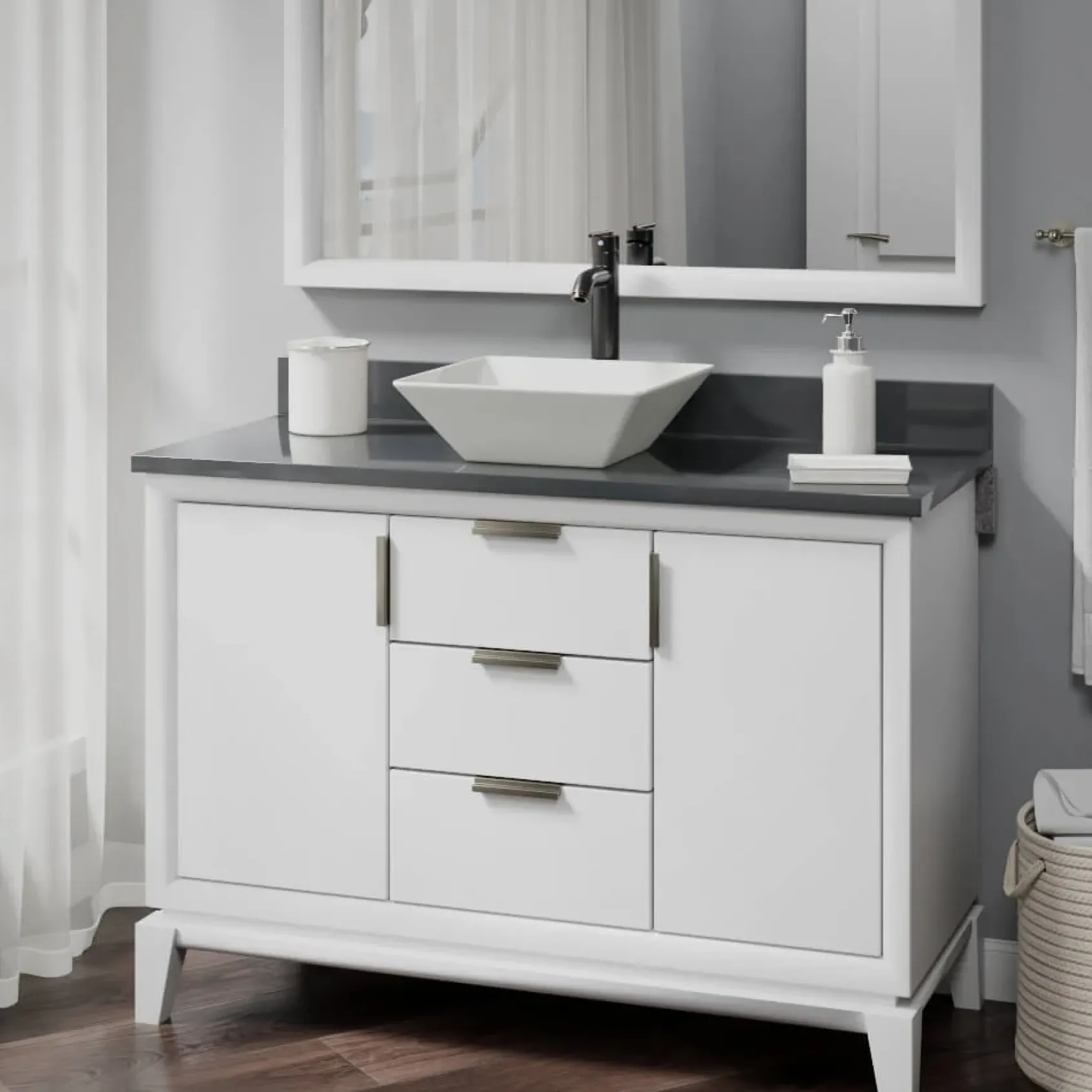 Rene 16" Square Porcelain Bathroom Sink, Biscuit, with Faucet, R2-5010-B-R9-7001-ABR