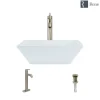 Rene 16" Square Porcelain Bathroom Sink, White, with Faucet, R2-5010-W-R9-7001-BN