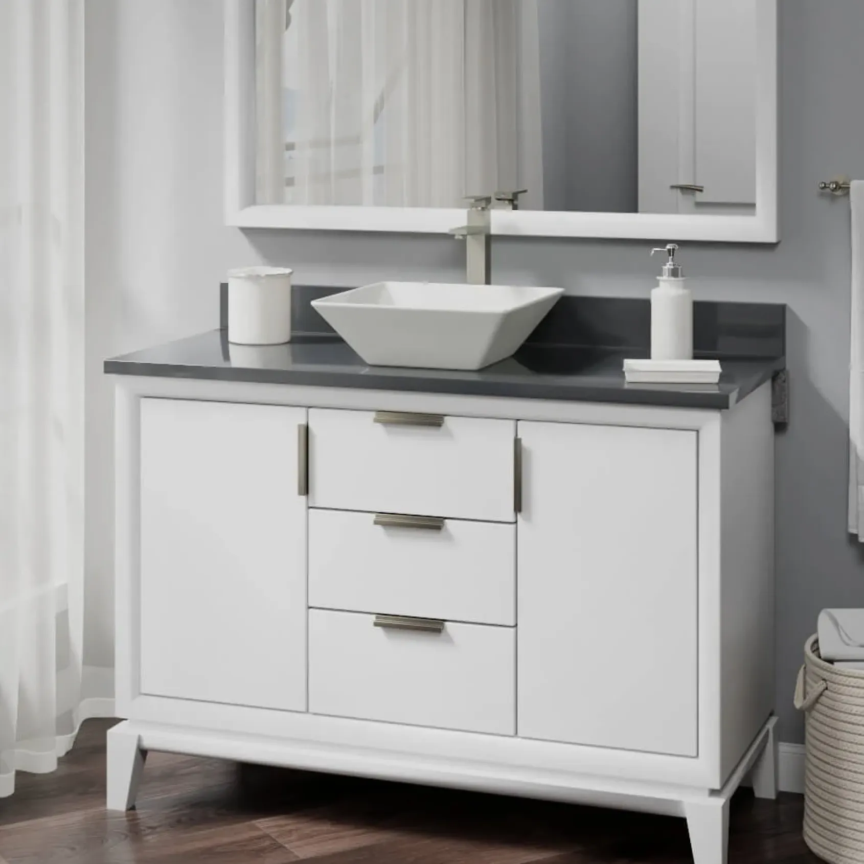 Rene 16" Square Porcelain Bathroom Sink, Biscuit, with Faucet, R2-5010-B-R9-7003-BN