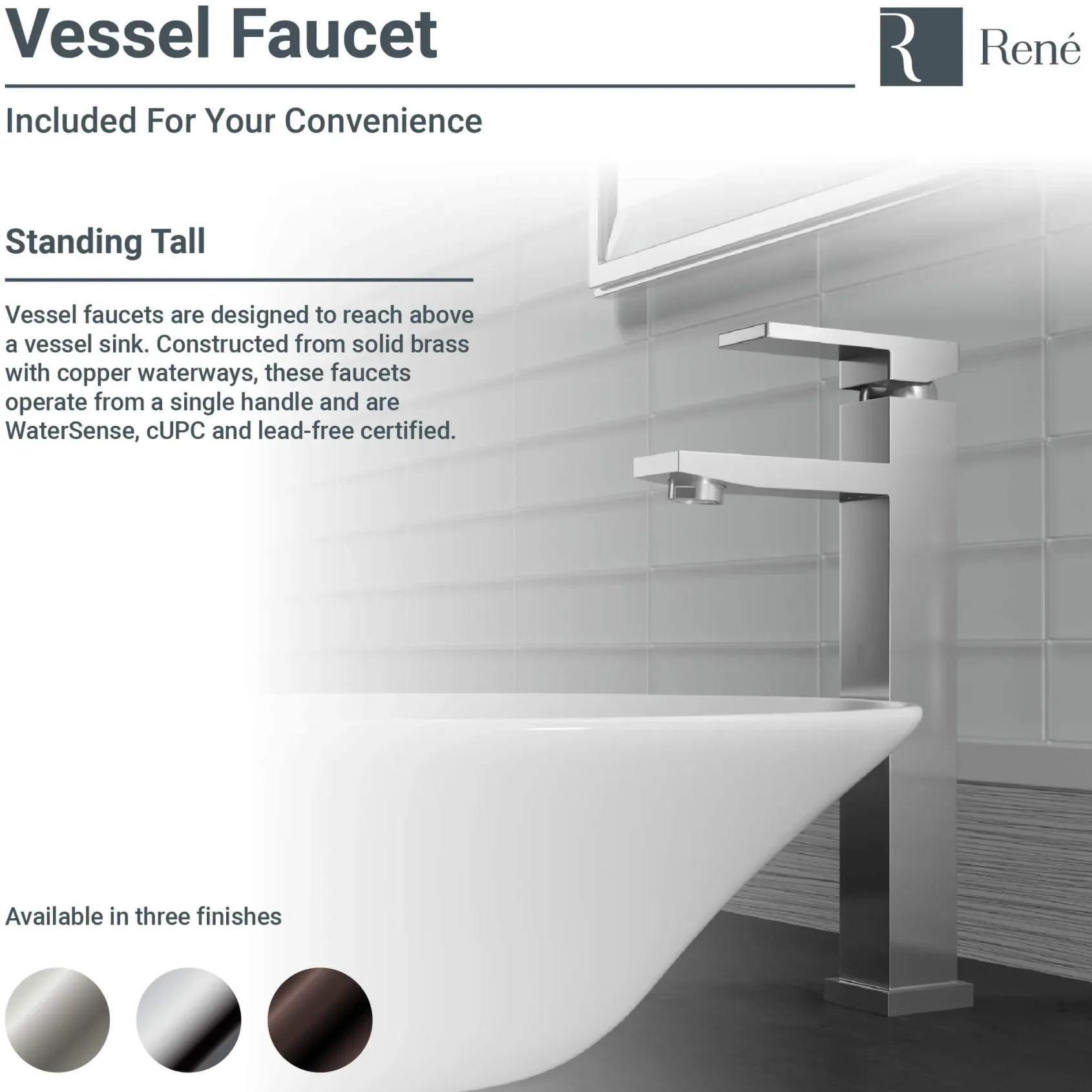 Rene 16" Square Porcelain Bathroom Sink, Biscuit, with Faucet, R2-5010-B-R9-7003-BN