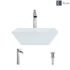 Rene 16" Square Porcelain Bathroom Sink, White, with Faucet, R2-5010-W-R9-7007-C