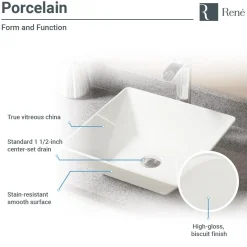 Rene 16" Square Porcelain Bathroom Sink, Biscuit, with Faucet, R2-5010-B-R9-7007-C