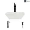 Rene 16" Square Porcelain Bathroom Sink, Biscuit, with Faucet, R2-5010-B-R9-7007-ABR