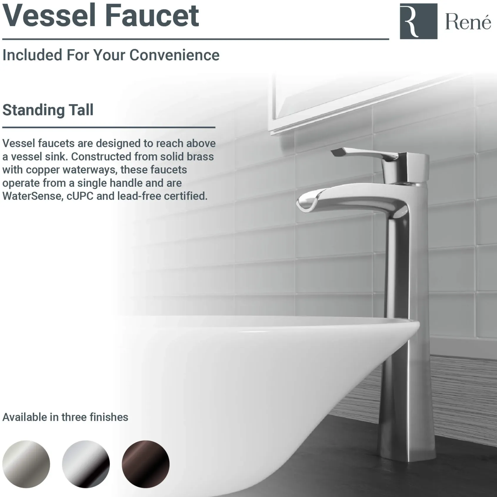 Rene 16" Square Porcelain Bathroom Sink, Biscuit, with Faucet, R2-5010-B-R9-7007-ABR