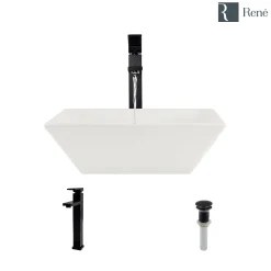 Rene 16" Square Porcelain Bathroom Sink, Biscuit, with Faucet, R2-5010-B-R9-7003-ABR