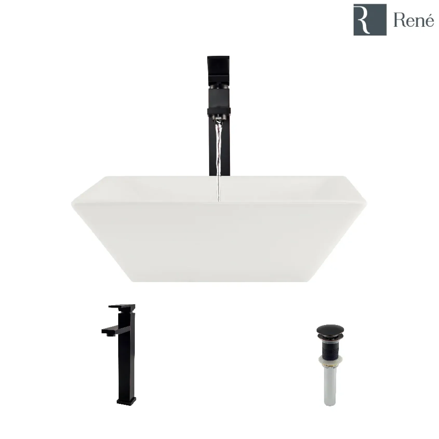 Rene 16" Square Porcelain Bathroom Sink, Biscuit, with Faucet, R2-5010-B-R9-7003-ABR