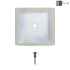 Rene 16" Square Porcelain Bathroom Sink, White, R2-1006-W-PUD-BN